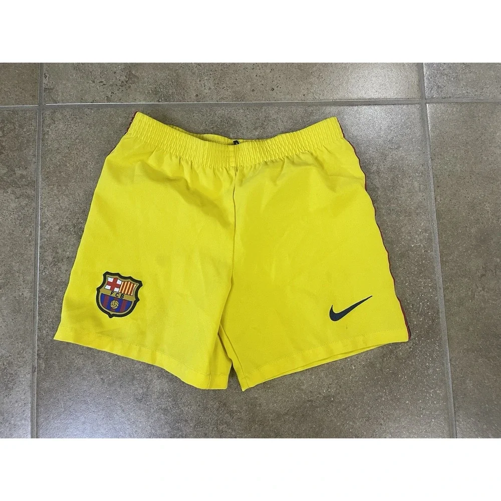 Nike FC Barcelona Dri-FIT Kids Sz XS 4-5 Soccer Football Shorts Yellow Slim Fit